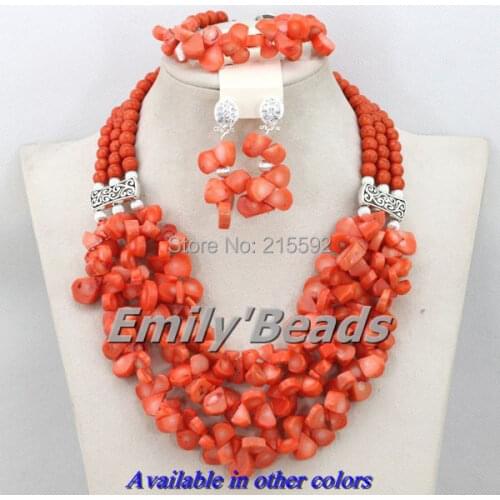 Free Shipping Orange African Costume Jewelry Sets Nigerian Wedding Christmas Jewelry Sets Coral Beads Jewerly Sets CJ321