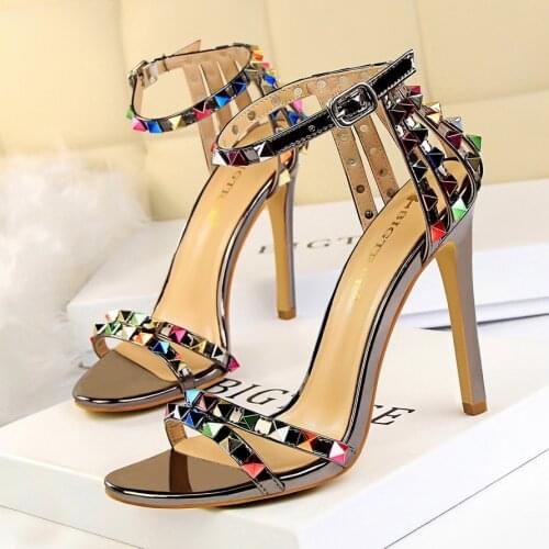 Bigtree Shoes 2021 Women Sandals 11cm Sexy High Heels Rivets Studded Sandals Lady Gladiator Pumps Stripper Platform Stiletto