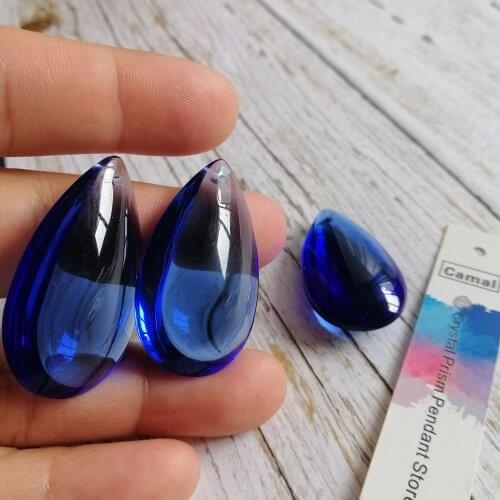 Camal 10pcs 38mm Dark Blue Crystal Smooth Teardrop Prisms Pendant Lamp Chandelier Parts Hanging Ornament Wedding Home Decoration