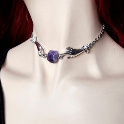 Witchy chain choker Hands Necklace Jewelry Magical Hands Druzy Purple Crystal fashion women men gift pendant statement new 2020