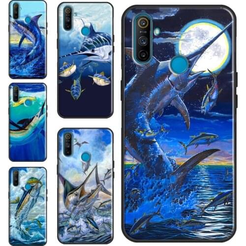 Blue Marlin Painting Case For OnePlus 8 Pro 9 Pro Nord 7T 8T 9R Cover For Realme C21 C15 C11 C3 GT Q3 6 7 8 Pro