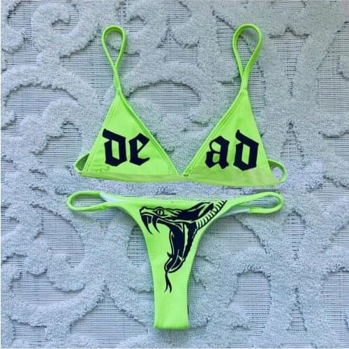 Women Sexy Pattern Print Bikini Sleeveless Sling Bras Briefs Swimsuit Two-pieces Set Triangle Bikini Sets Brazilian micro bikini