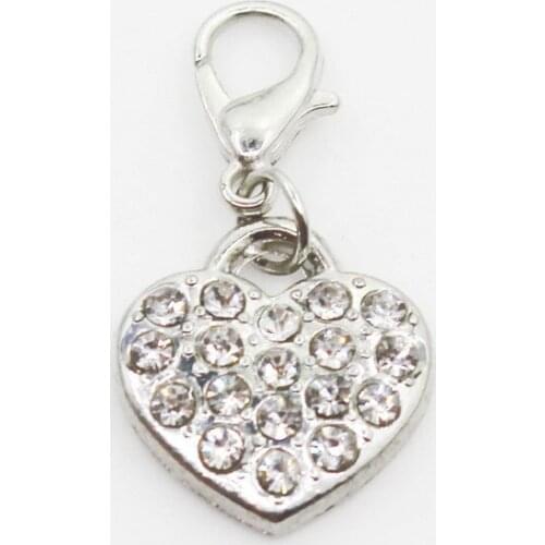 Hot Selling 10pcs/lot Heart Crystal Dangle Charms Lobster Clasp DIY Bracelet Necklace Pendants Jewelry Hanging Charms