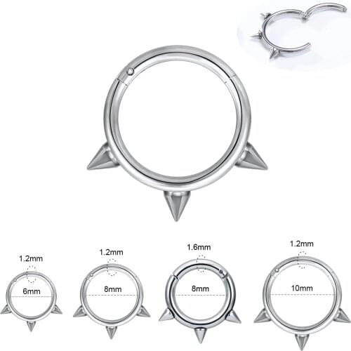 ZS 1 PC Punk Spike Stainless Steel Nose Ring For Men Women 14G/16G Septum Clicker Rock Ear Helix Septum Piercing Rings Jewelry