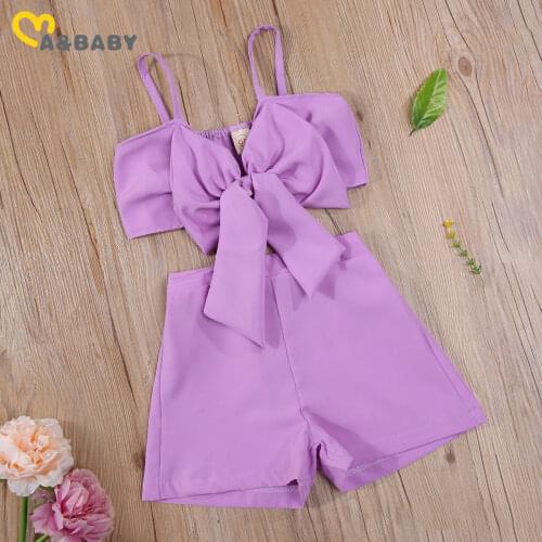 Ma&Baby 2-7Y Summer Children Kid Girl Clothes Set Bow Crop Top Vest Shorts Beach Holiday Vacation Clothing Outfits