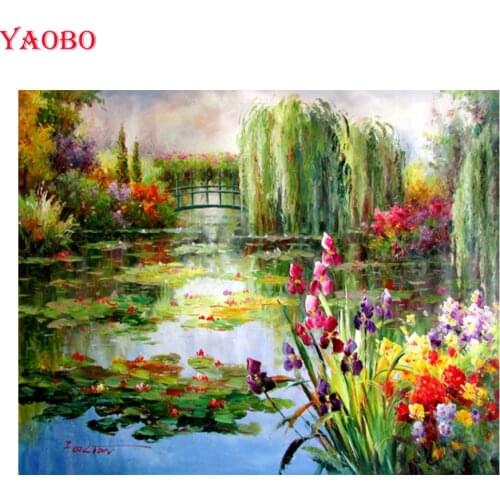 Square Round Diy Diamond painting Full mosaic picture 5d diamond Embroidery sale,wall arts Claude Monet Colorful Water Li