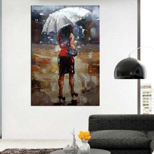 Hand Painted Knife Painting Art A Woman with a White Umbrella Poster Christmas Decoration for Home Wall Pictures for Living Room
