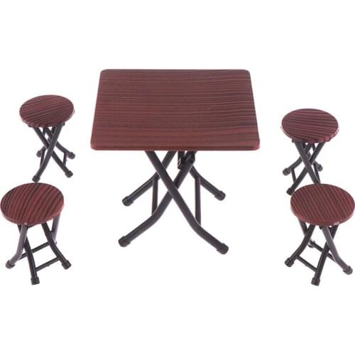 New 5Pcs/set Dollhouse 1/12 Miniature Wooden Dining Chair Table Furniture Set For Doll house Kitchen Food Furniture Toys