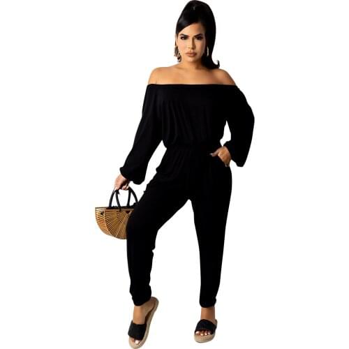 Solid Color Loungewear Women Two Piece Outfits 2021 Pants Sets Long Sleeve Off Shoulder Top High Waist Trousers Tracksuit
