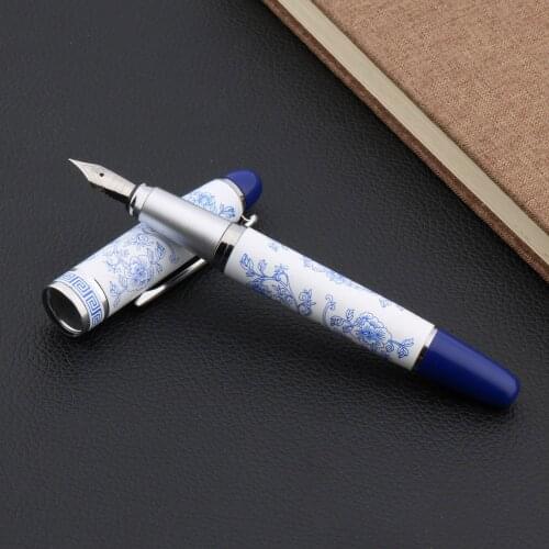 Office Blue And White Porcelain Painting Blue Top Medium Nib Writing Fountain Pen