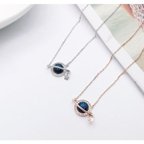 Mini zircon shine planet necklace woman 100% 925 Sterling silver nacklace Jewelry Clavicle chain pendant charms gift for women