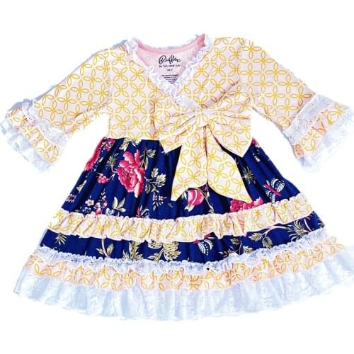 TUTU AND LULU High class dress dress for girls The waist bow design Long dress with white lace trim