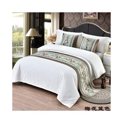 Blue plum blossom Floral Bedspreads Golden Peony Bed Runner Bedding Single Bed Cover Towel Home Hotel Decorations for wedding