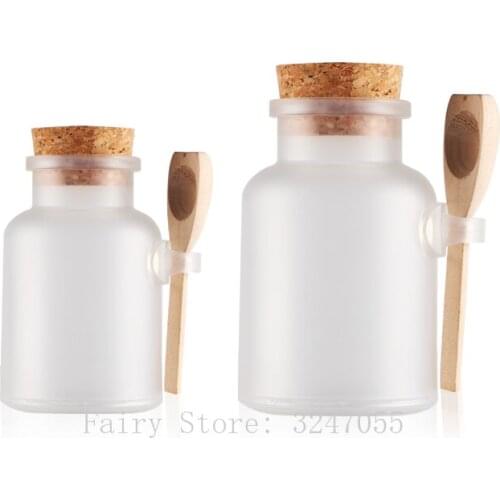 100ml200ml 20pcs Empty Round ABS Cosmetic Bath Salt Bottle, DIY Frosted Mask Pot with Wooden Lid/Spoon,Portable Makeup Container