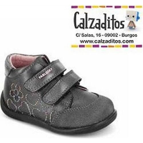 Booties gray leather for girl with embroidery side of Pablosky