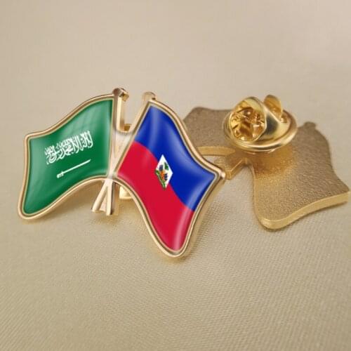Saudi Arabia and Haiti Crossed Double Friendship Flags Lapel Pins Brooch Badges