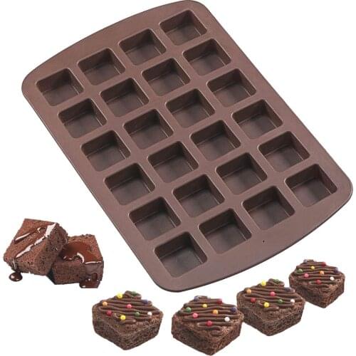 Mity Rain Bite-Size Brownie Squares Silicone Mold 24 Cavity chocolate brownie Baking Candy Ice Mold Pans, Non-Stick
