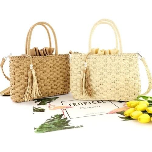 New Pearl Tassel Straw Woven Bag Portable Messenger Fashion Female Bag Beach Bag Paper Rope Three-strand Braid Woven Bag