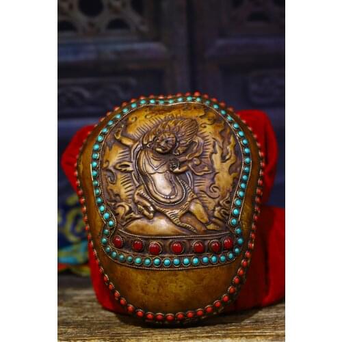 Tibet Buddhism Tibetan silver Filigree Gem Dzi Bead Vajra Bodhisattva Buddha statue Gabala Bowl Exorcism faqi Skull Bowl