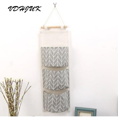 VDHJUK 2017 Household Cloth Art Cotton Linen Walls Receive Bag Multilayer Hanging Bags Closet Door Hanging Dyadic Storage Bags