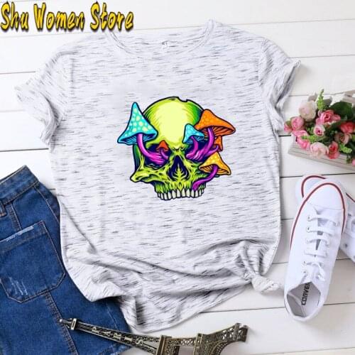 T-shirts Lady casual Skull color prints O-Neck T-shirt women short sleeve top female T-shirts For Women Clothing 2021 goth