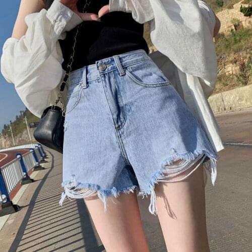 New 2021 Summer High Waist Denim Shorts Women Casual Loose Lady Fashion Plus Size Elastic Waist Wide Leg Short Jeans Female Z07