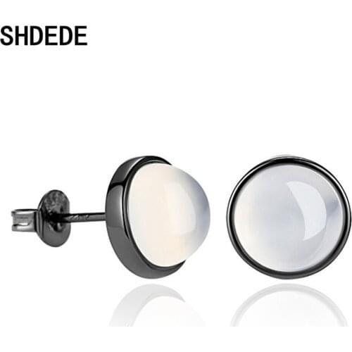 SHDEDE White Stone Stud Earrings For Women Black 925 Silver Fashion Jewelry High Quality Korea Trendy Accessories -WH70