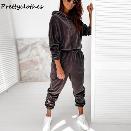 Ladies Two Piece Set Women Pure Color Gold Velvet Womens Hoodie Long-Sleeved Casual Suit Sports Tops Sweat Solid Casual Outfits