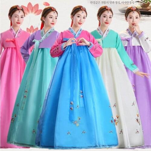 Traditional folk dance Female Minority stage Performance wear for Women Full Sleeve Hanbok embroidered flower Costume