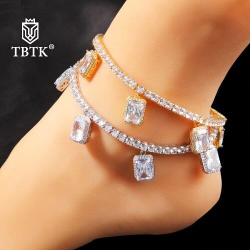 TBTK 4mm Tennis Anklet With Gem Iced Out Bling Cubic Zirconia CZ 9inch Plus Extension Chain Fashion Hiphop Jewelry Best Gift