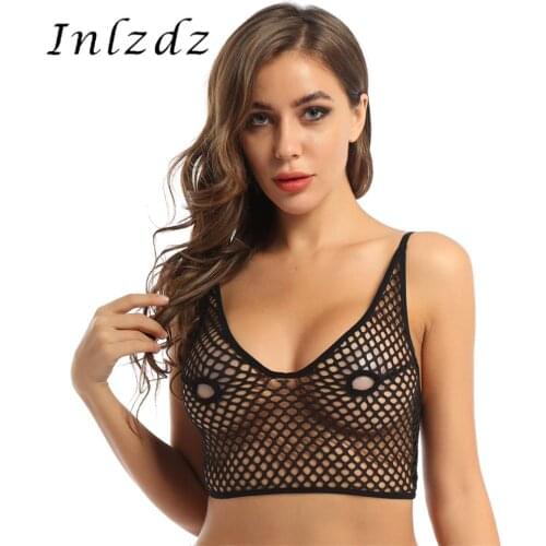 Womens Erotic Lingerie Fishnet Bra Top Hollow Out Netted Nipples Sexual Clothing for Sex Hollow Out Netted Longline Hot Bra Tops