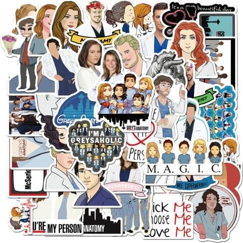 50PCS Greys Anatomy TV Show Stickers Skateboard Fridge Guitar Laptop DIY Waterproof Graffiti Decal Fun Sticker Kids Toys Gift