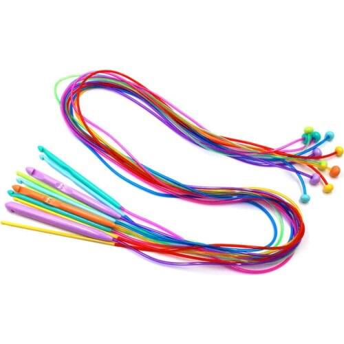 12pcs Plastic Flexible Hooks Cicular Knitting Needle Set Kit Handle Weaving Hooks Colorful Ring Afghan Knitting Needles Tools