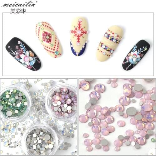 200 PCS/Box Mixed Size (SS4-SS20) Crystal Colorful Opal Nail Art Rhinestone Decorations Glitter Gems 3D Manicure Accessory Tools