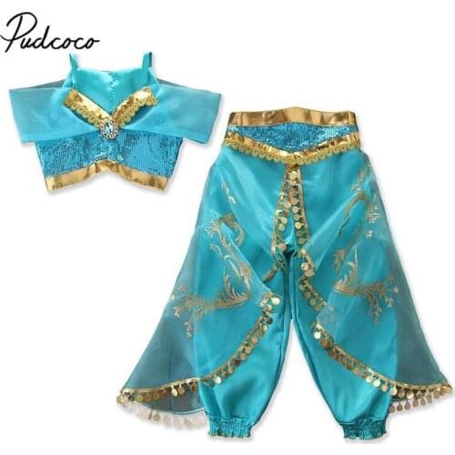 2019 Brand Kid Baby Summer Clothing Halloween Princess Gown Girls Clothes Sets Costume Crops Tops+Chiffon Pants Party Outfits