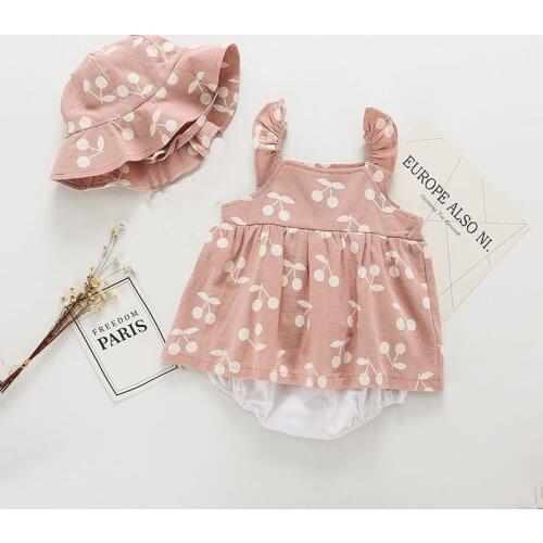 MILANCEL 2021 Summer New Baby Clothes Korean Bodysuit Print Cherry Cotton Outfits With Hat