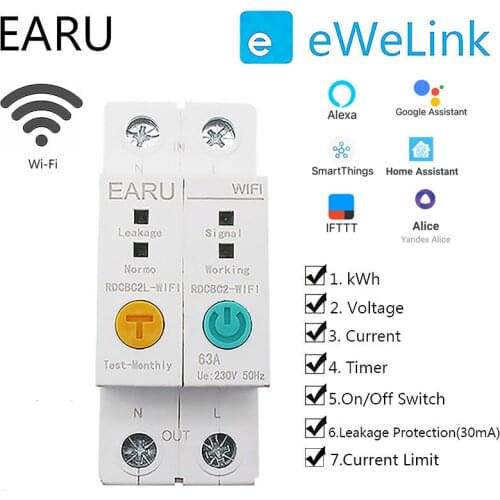 2P WIFI Circuit Breaker Energy Power kWh Meter Time Timer Switch Relay Voltmeter Current Leakage Protection RCCB RCBO Limitter