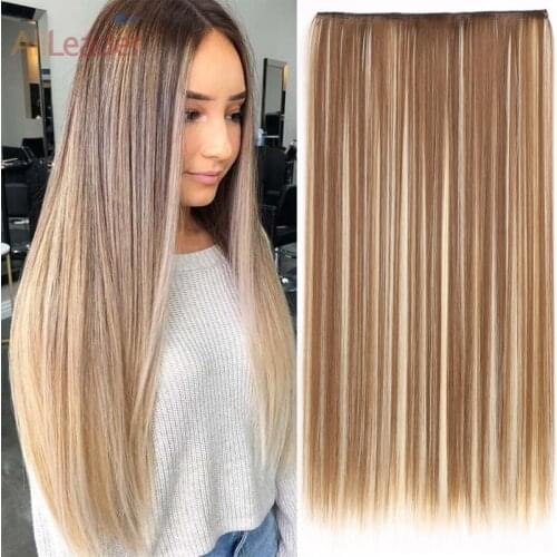 Alileader 24 Inch 5 Clips Hair Extensions For Women Straight Long Clip Hair High Temperature Fiber Synthetic Shawl Hair