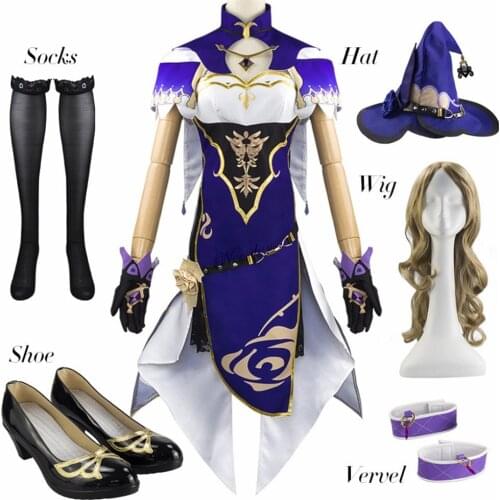 Anime Game Genshin Impact Lisa Witch of Purple Rose Cosplay Costume The Librarian Sexy Halloween Party Dress