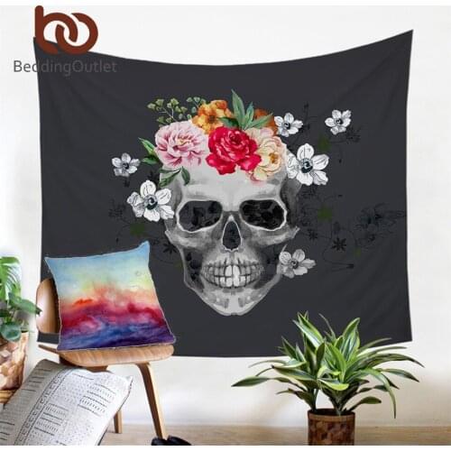 BeddingOutlet Sugar Skull Tapestry Fabric Wall Hanging Black and White Bed Linen Floral Bedclothes Microfiber Tablecloth Decor
