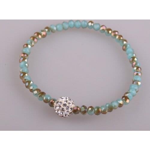 Free shipping MINI 4mm Crystal SPARKLING GLASS BEADS STRETCH WITH 10MM PAVE BALL BRACELET