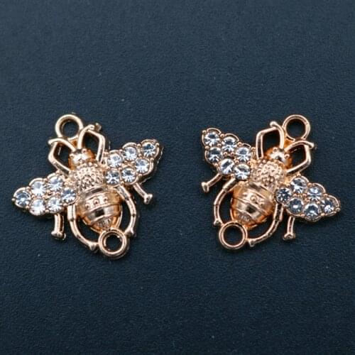 WKOUD 6pcs Kc Golden Handmade Rhinestone Bee Charm Fashion Bracelet Anklet DIY Metal Jewelry Alloy Connectors A1663