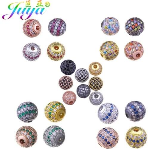 Juya 10 Pieces DIY Jewelry Beads Micro Pave Swa Crystals 10mm Metal Disco Ball Beads For Women Men Needlework Jewelry Making