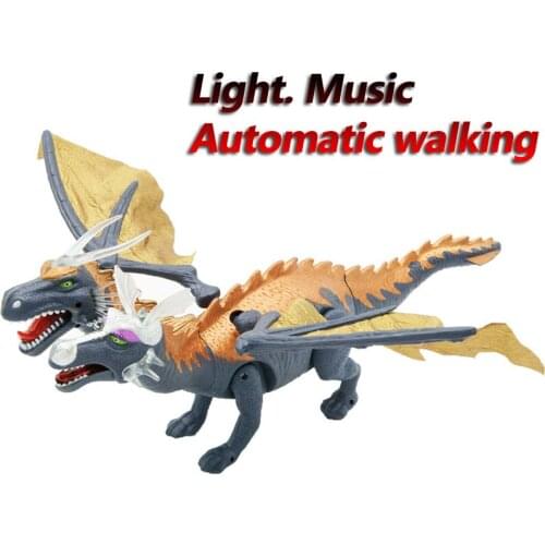 Jurassic age Dinosaurs Electric double dragon wings flapping light music simulation Animal model of hot selling childrens toys