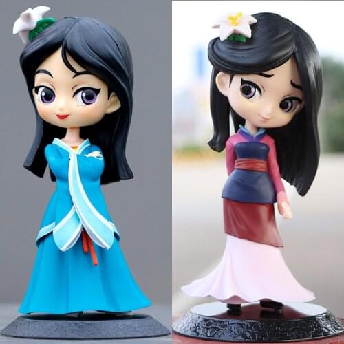 Disney 14cm Q Posket Princess Mulan Figure Model Toys Cake Animation Dolls Gifts Home Decor Birthday Party
