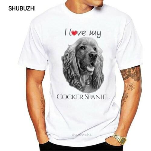 Hot Sale Men T-shirts I Love My Cocker Spaniel Cute Dog Graphic Tshirt Mens Tops Tees 100% Cotton Fabric Crew Neck Tracksuit