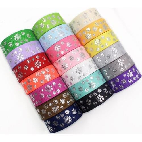 I-19812-1884,7/8‘’10yards Christmas Hot Silver Snowflake Printed Grosgrain Ribbons,Bow Cap accessories and decorations