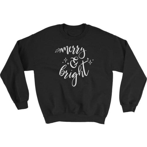 Kawaii Merry and Bright Christmas Sweatshirt Women Full Sleeve Cotton Clothing Gift Female Letter Print Pullover Harajuku Shirt