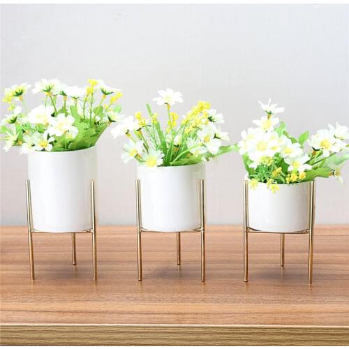 Ceramic Flower Pot Nordic Style Ceramics Plant Succulent Planters Garden Flowerpot Home Decoration+Iron frame Metal Rack Stand