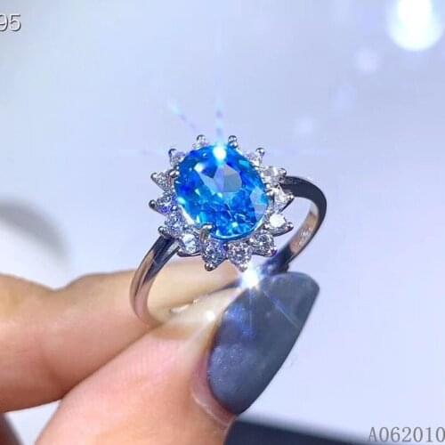KJJEAXCMY fine jewelry 925 sterling silver inlaid natural blue topaz new ring vintage girls ring support test